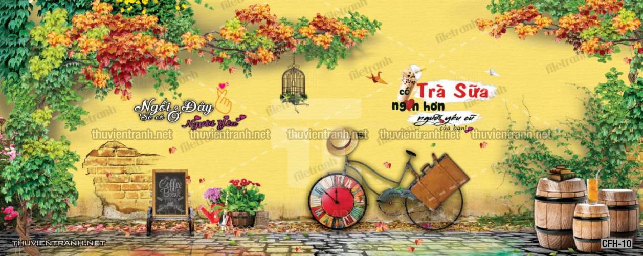 Tranh dán tường Quán Cafe, Trà Chanh, Trà sữa - Tranh tường chất lượng cao