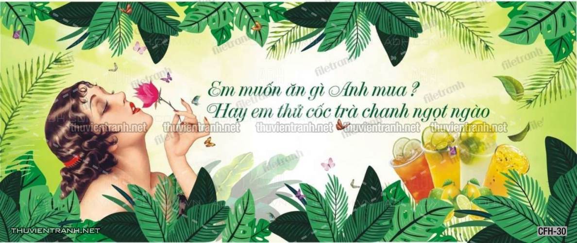 Tranh dán tường Quán Cafe, Trà Chanh, Trà sữa - Tranh tường chất lượng cao