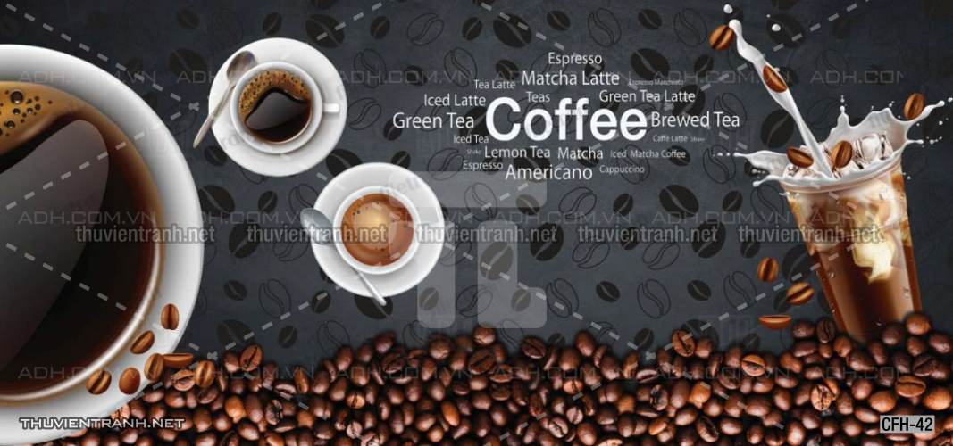 Tranh dán tường Quán Cafe, Trà Chanh, Trà sữa - Tranh tường chất lượng cao