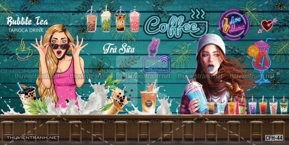 Tranh dán tường Quán Cafe, Trà Chanh, Trà sữa - Tranh tường chất lượng cao
