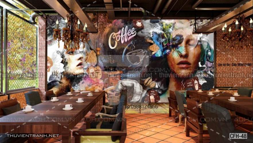 Tranh dán tường Quán Cafe, Trà Chanh, Trà sữa - Tranh tường chất lượng cao