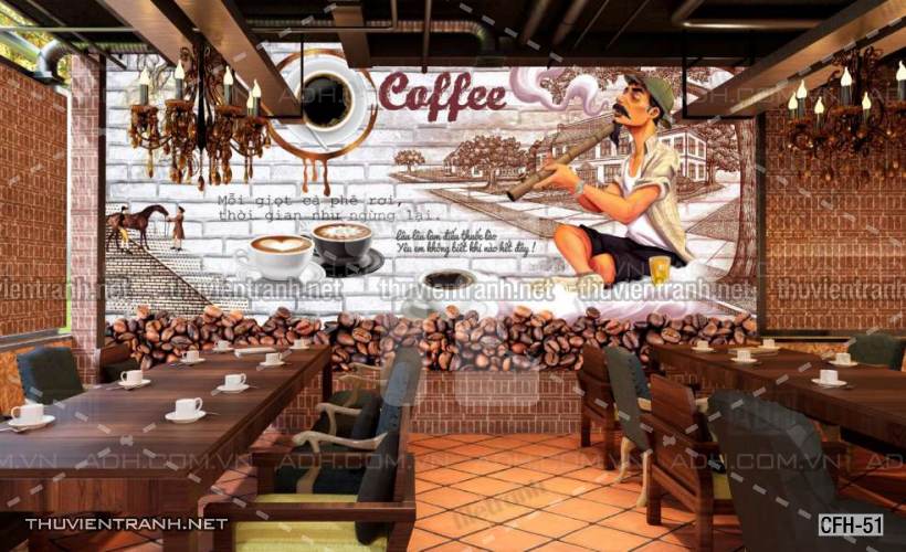 Tranh dán tường Quán Cafe, Trà Chanh, Trà sữa - Tranh tường chất lượng cao