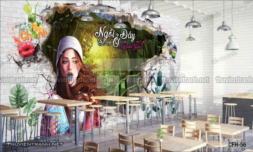 Tranh dán tường Quán Cafe, Trà Chanh, Trà sữa - Tranh tường chất lượng cao