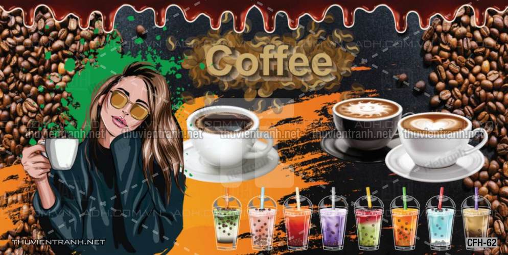 Tranh dán tường Quán Cafe, Trà Chanh, Trà sữa - Tranh tường chất lượng cao