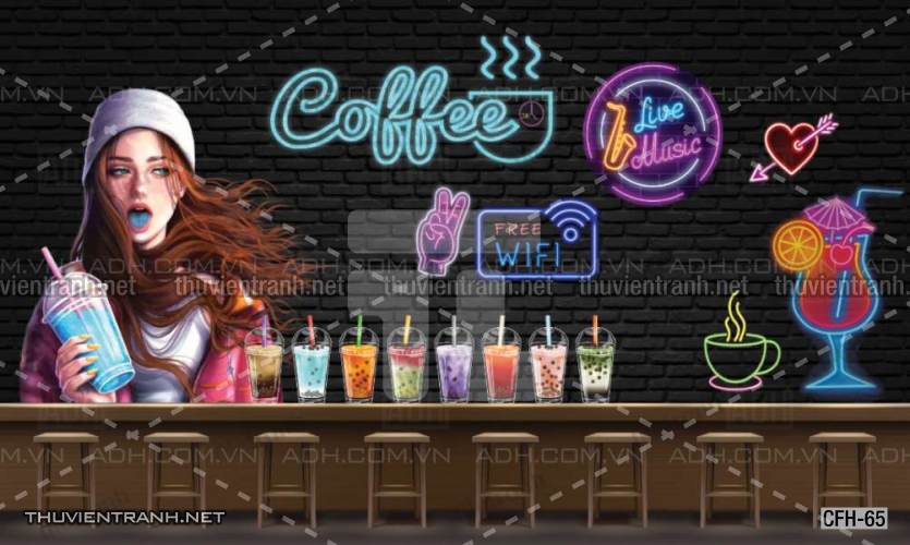 Tranh dán tường Quán Cafe, Trà Chanh, Trà sữa - Tranh tường chất lượng cao