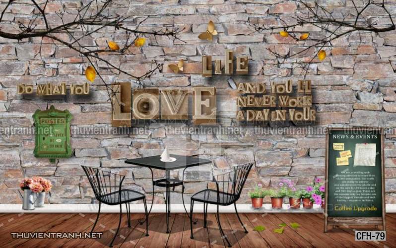 Tranh dán tường Quán Cafe, Trà Chanh, Trà sữa - Tranh tường chất lượng cao
