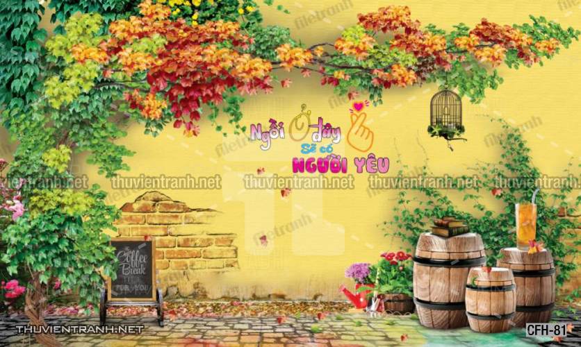 Tranh dán tường Quán Cafe, Trà Chanh, Trà sữa - Tranh tường chất lượng cao