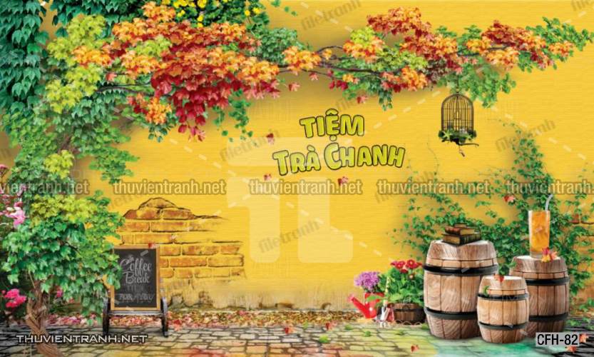 Tranh dán tường Quán Cafe, Trà Chanh, Trà sữa - Tranh tường chất lượng cao