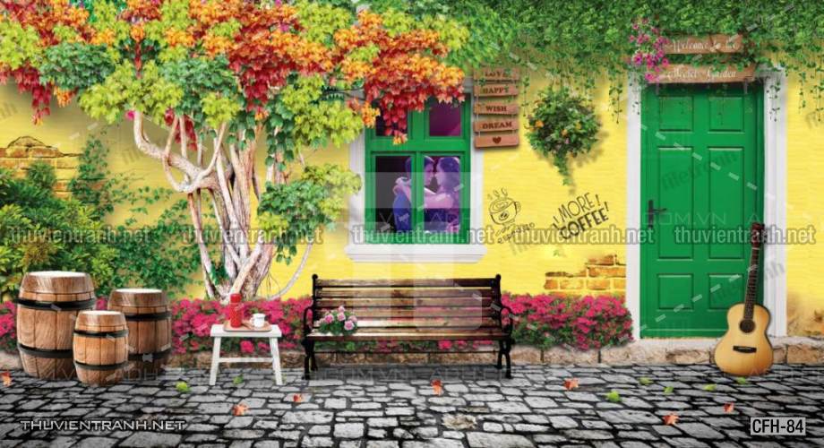 Tranh dán tường Quán Cafe, Trà Chanh, Trà sữa - Tranh tường chất lượng cao