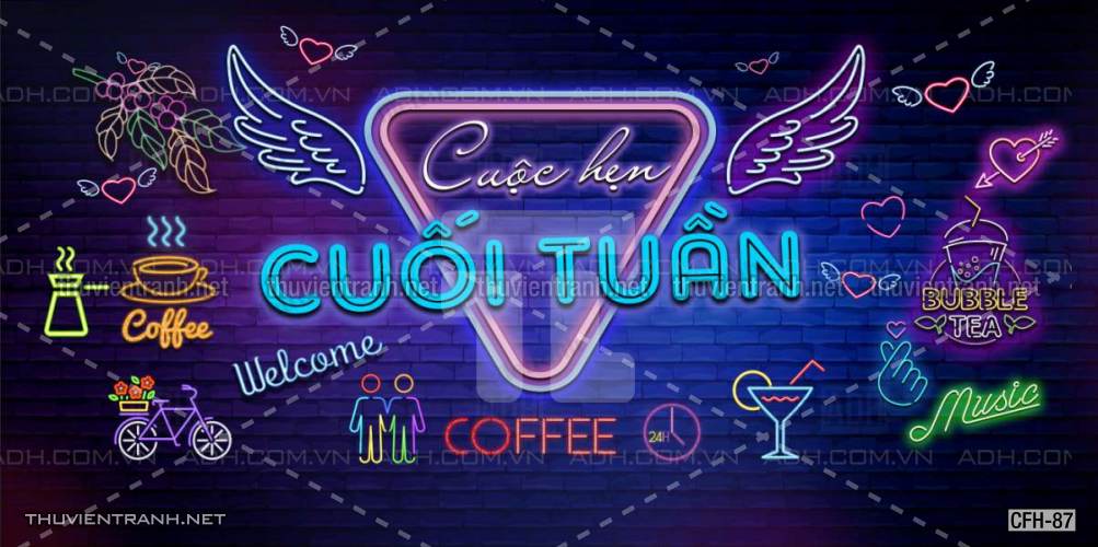 Tranh dán tường Quán Cafe, Trà Chanh, Trà sữa - Tranh tường chất lượng cao