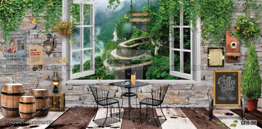 Tranh dán tường Quán Cafe, Trà Chanh, Trà sữa - Tranh tường chất lượng cao