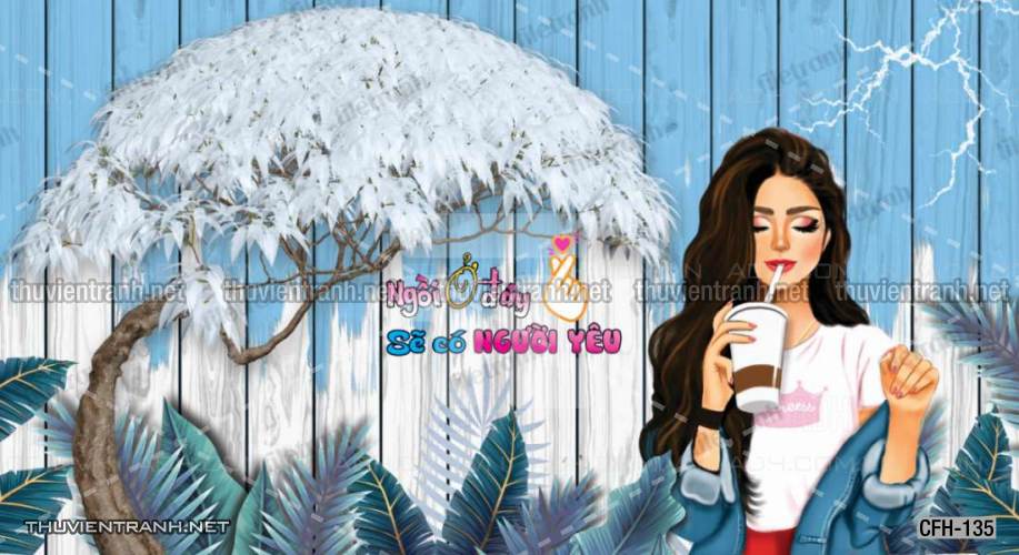  Tranh dán tường Quán Cafe, Trà Chanh, Trà sữa - Tranh tường chất lượng cao