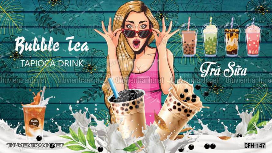  Tranh dán tường Quán Cafe, Trà Chanh, Trà sữa - Tranh tường chất lượng cao
