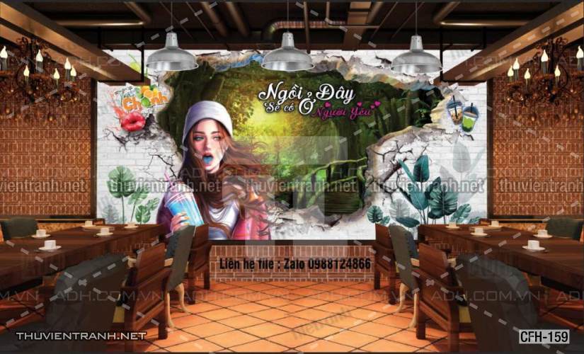  Tranh dán tường Quán Cafe, Trà Chanh, Trà sữa - Tranh tường chất lượng cao