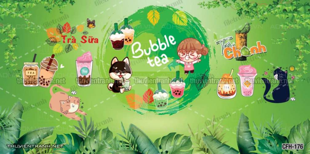  Tranh dán tường Quán Cafe, Trà Chanh, Trà sữa - Tranh tường chất lượng cao