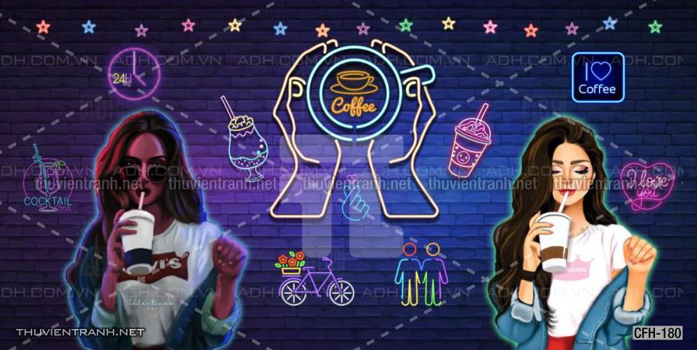  Tranh dán tường Quán Cafe, Trà Chanh, Trà sữa - Tranh tường chất lượng cao