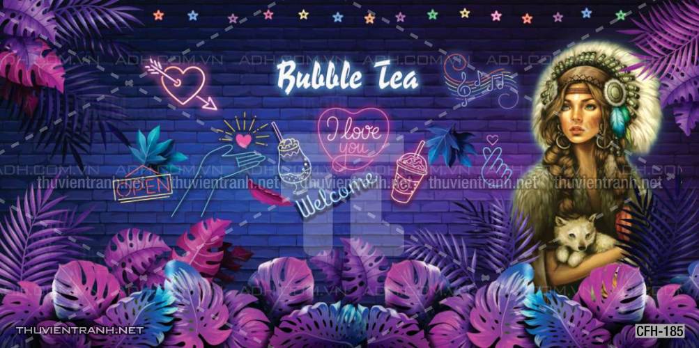  Tranh dán tường Quán Cafe, Trà Chanh, Trà sữa - Tranh tường chất lượng cao
