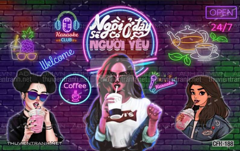  Tranh dán tường Quán Cafe, Trà Chanh, Trà sữa - Tranh tường chất lượng cao