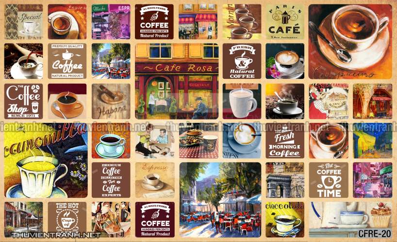  Tranh dán tường Cafe, tranh dán tường quán cafe phong cách hoài cổ (Retro) - Tranh tường chất lượng cao