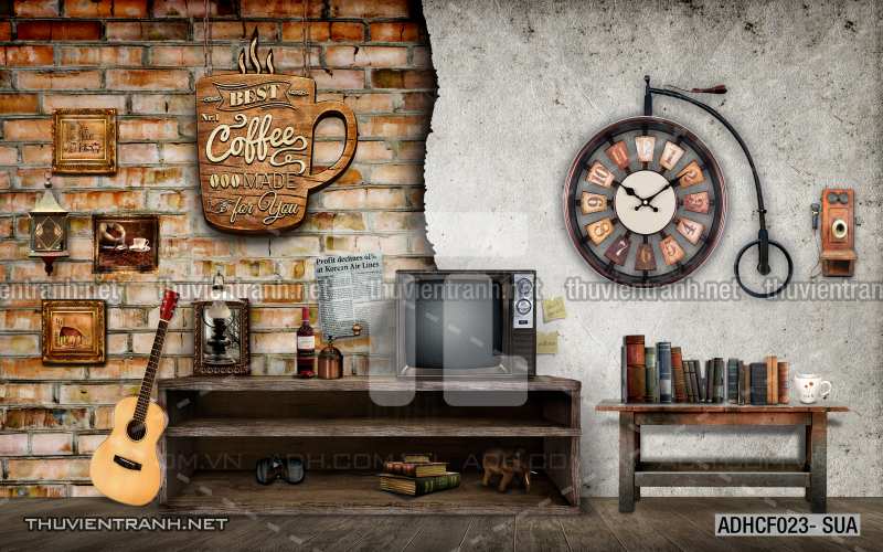  Tranh dán tường Cafe, tranh dán tường quán cafe phong cách cũ, cổ. - Tranh tường chất lượng cao