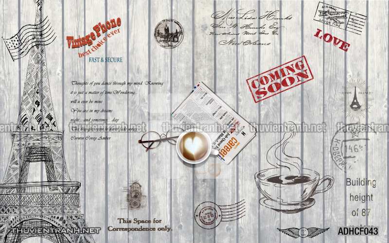  Tranh dán tường Cafe, tranh dán tường quán cafe phong cách cũ, cổ. - Tranh tường chất lượng cao