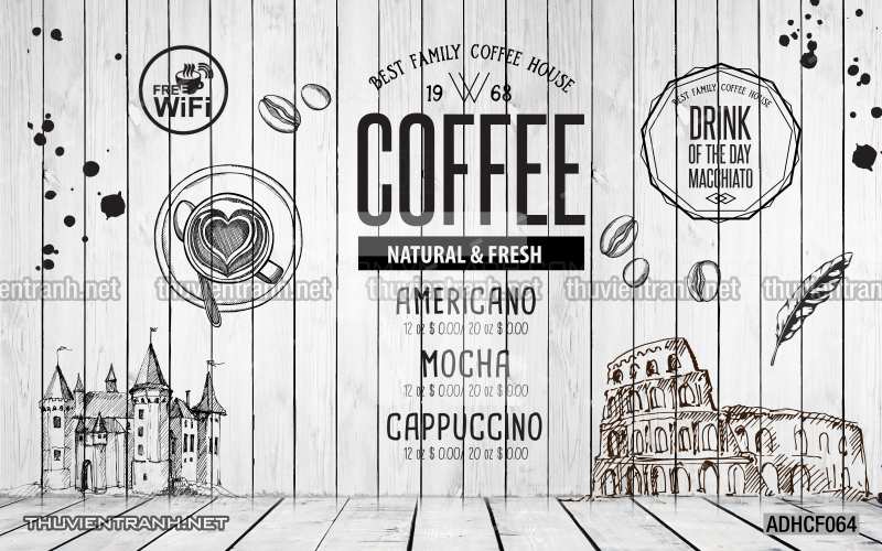  Tranh dán tường Cafe, tranh dán tường quán cafe phong cách cũ, cổ. - Tranh tường chất lượng cao