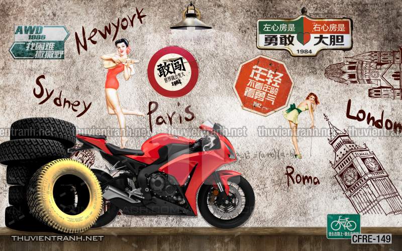 Tranh dán tường hoài niệm cũ - Tranh tường chất lượng cao