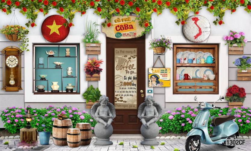  Tranh dán tường CAFE Phố Xưa,  - Tranh tường chất lượng cao