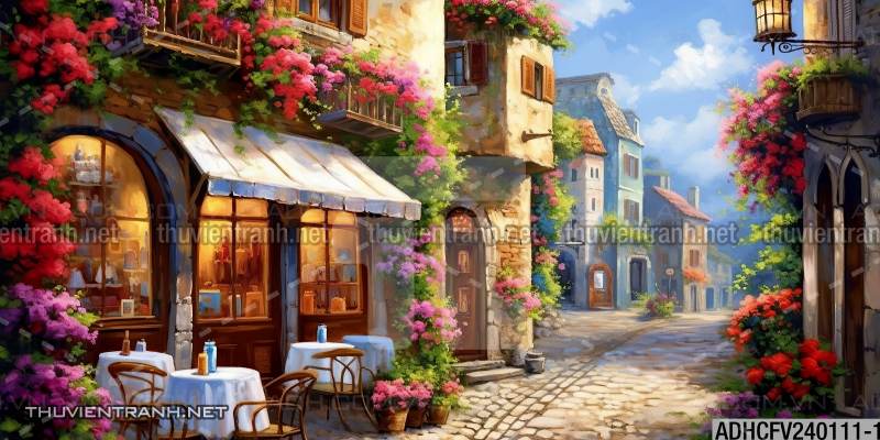 Tranh dán tường ngõ phố Châu ÂU, phố cổ Châu Âu - Tranh tường chất lượng cao