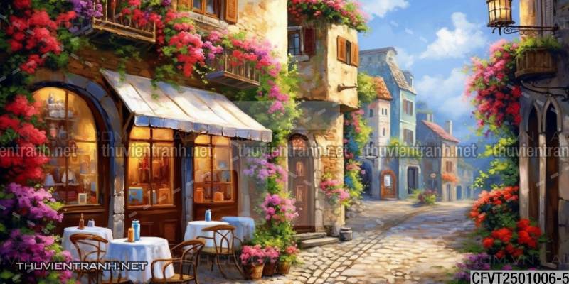 Tranh dán tường ngõ phố Châu ÂU, phố cổ Châu Âu - Tranh tường chất lượng cao