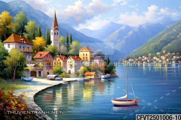 Tranh dán tường ngõ phố Châu ÂU, phố cổ Châu Âu - Tranh tường chất lượng cao