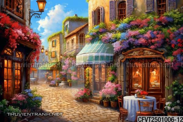 Tranh dán tường ngõ phố Châu ÂU, phố cổ Châu Âu - Tranh tường chất lượng cao