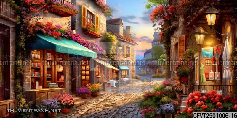 Tranh dán tường ngõ phố Châu ÂU, phố cổ Châu Âu - Tranh tường chất lượng cao