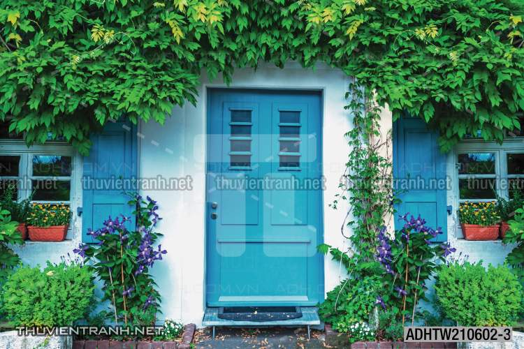 Tranh dán tường phố xưa, quán cà phê Vintage, bức tường hoa lá xinh - Tranh tường chất lượng cao