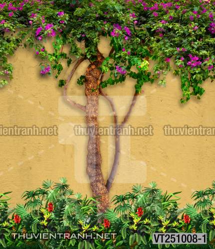 Tranh dán tường phố xưa, quán cà phê Vintage, bức tường hoa lá xinh - Tranh tường chất lượng cao