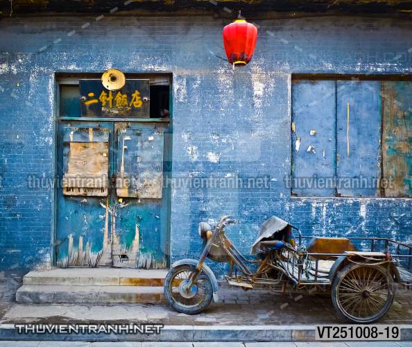Tranh dán tường phố xưa, quán cà phê Vintage, bức tường hoa lá xinh - Tranh tường chất lượng cao