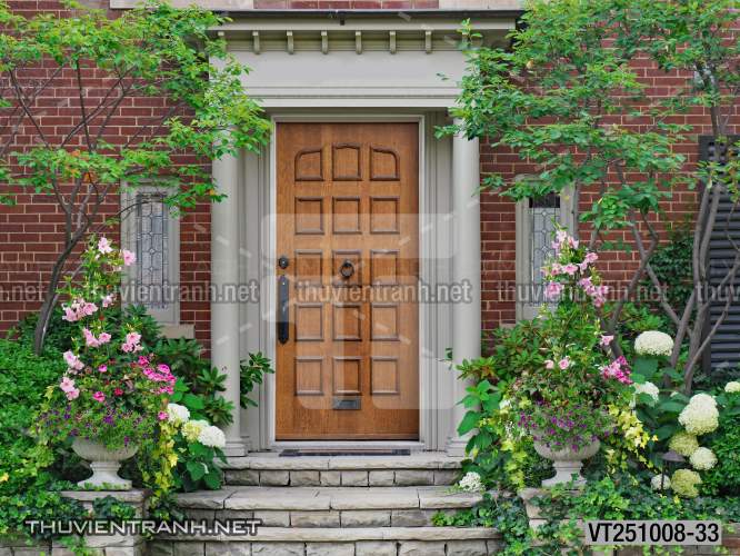 Tranh dán tường phố xưa, quán cà phê Vintage, bức tường hoa lá xinh - Tranh tường chất lượng cao