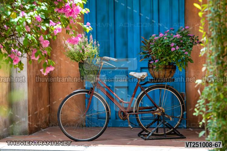  Tranh dán tường phố xưa, quán cà phê Vintage, bức tường hoa lá xinh - Tranh tường chất lượng cao