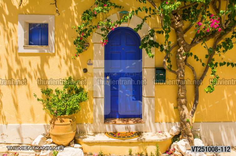  Tranh dán tường phố xưa, quán cà phê Vintage, bức tường hoa lá xinh - Tranh tường chất lượng cao