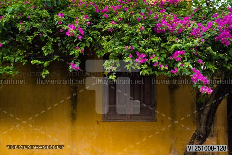 Tranh dán tường phố xưa, quán cà phê Vintage, bức tường hoa lá xinh - Tranh tường chất lượng cao