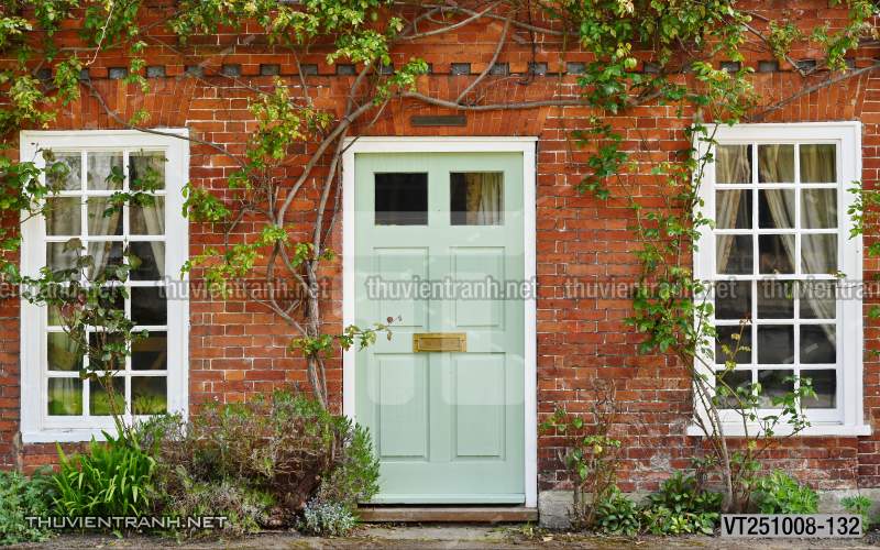 Tranh dán tường phố xưa, quán cà phê Vintage, bức tường hoa lá xinh - Tranh tường chất lượng cao