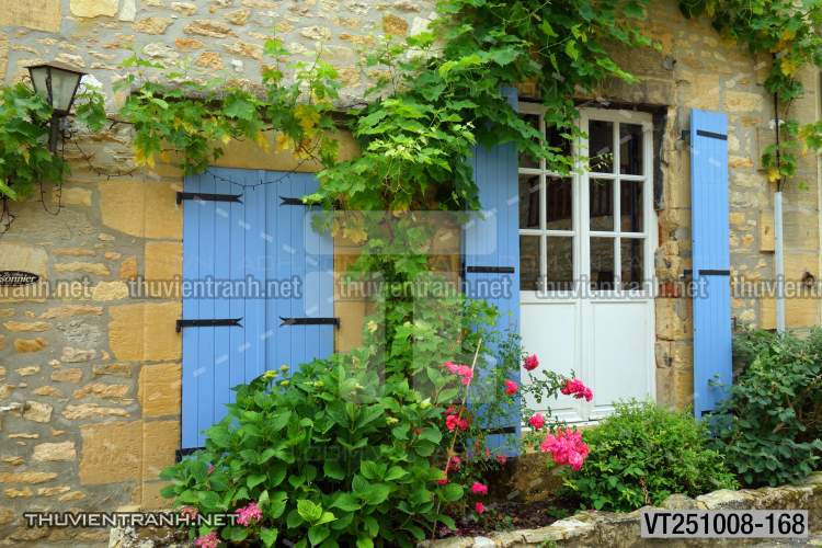 Tranh dán tường phố xưa, quán cà phê Vintage, bức tường hoa lá xinh - Tranh tường chất lượng cao