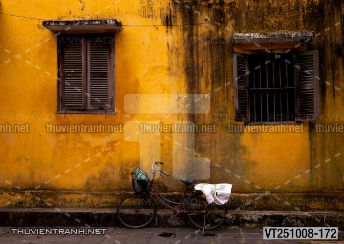 Tranh dán tường phố xưa, quán cà phê Vintage, bức tường hoa lá xinh - Tranh tường chất lượng cao