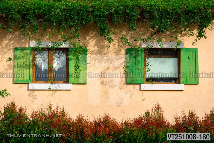 Tranh dán tường phố xưa, quán cà phê Vintage, bức tường hoa lá xinh - Tranh tường chất lượng cao