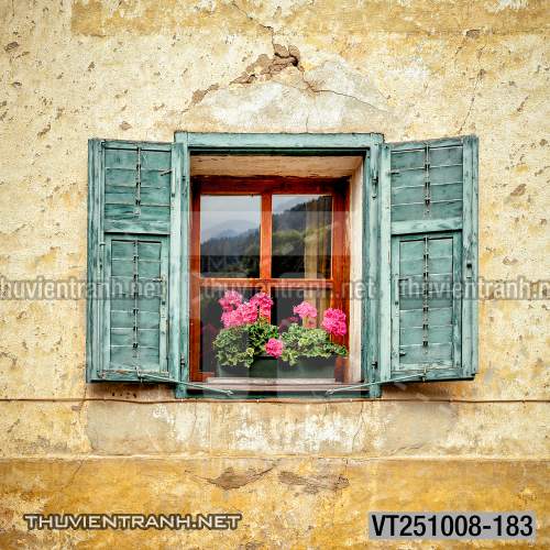 Tranh dán tường phố xưa, quán cà phê Vintage, bức tường hoa lá xinh - Tranh tường chất lượng cao