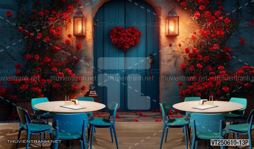 Tranh dán tường ngôi nhà phố xưa, nhà phố vintage - Tranh tường chất lượng cao