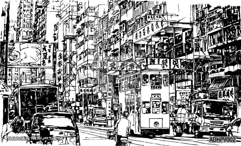 Tranh dán tường ngôi nhà phố xưa, nhà phố vintage - Tranh tường chất lượng cao
