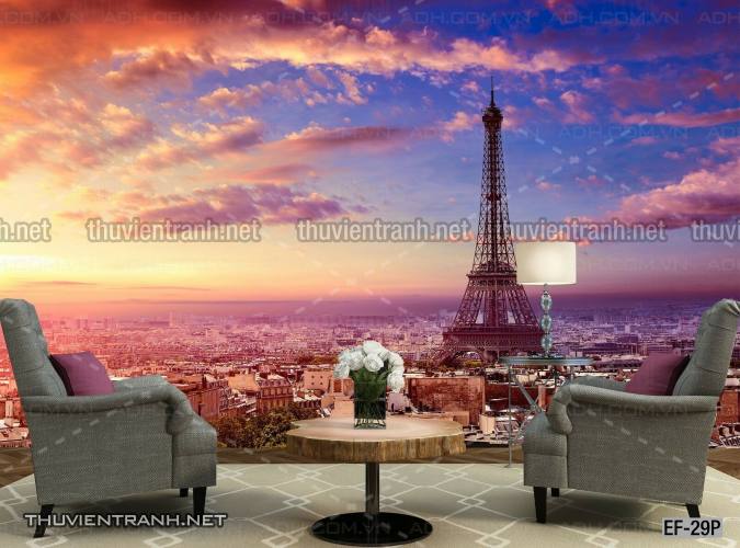 Tranh dán tường  Tháp Eiffel đẹp - Tranh tường chất lượng cao