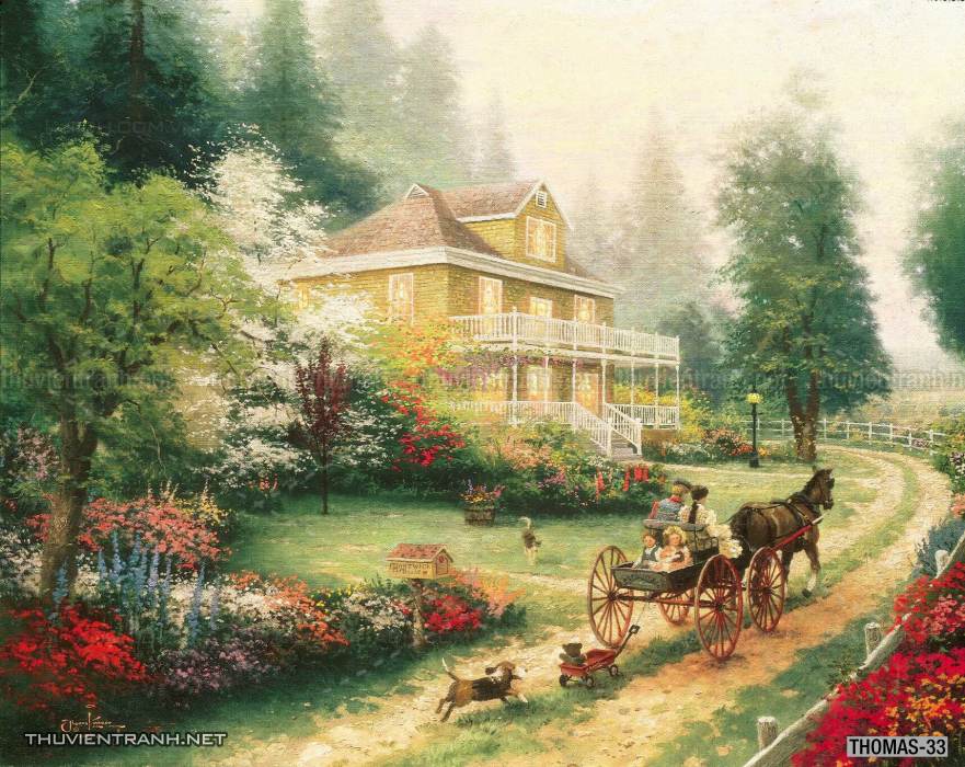 Tranh vẽ sơn dầu Phong cảnh đồng quê thanh bình  và cuộc sống châu Âu - Kết quả tìm kiếm tranh tường