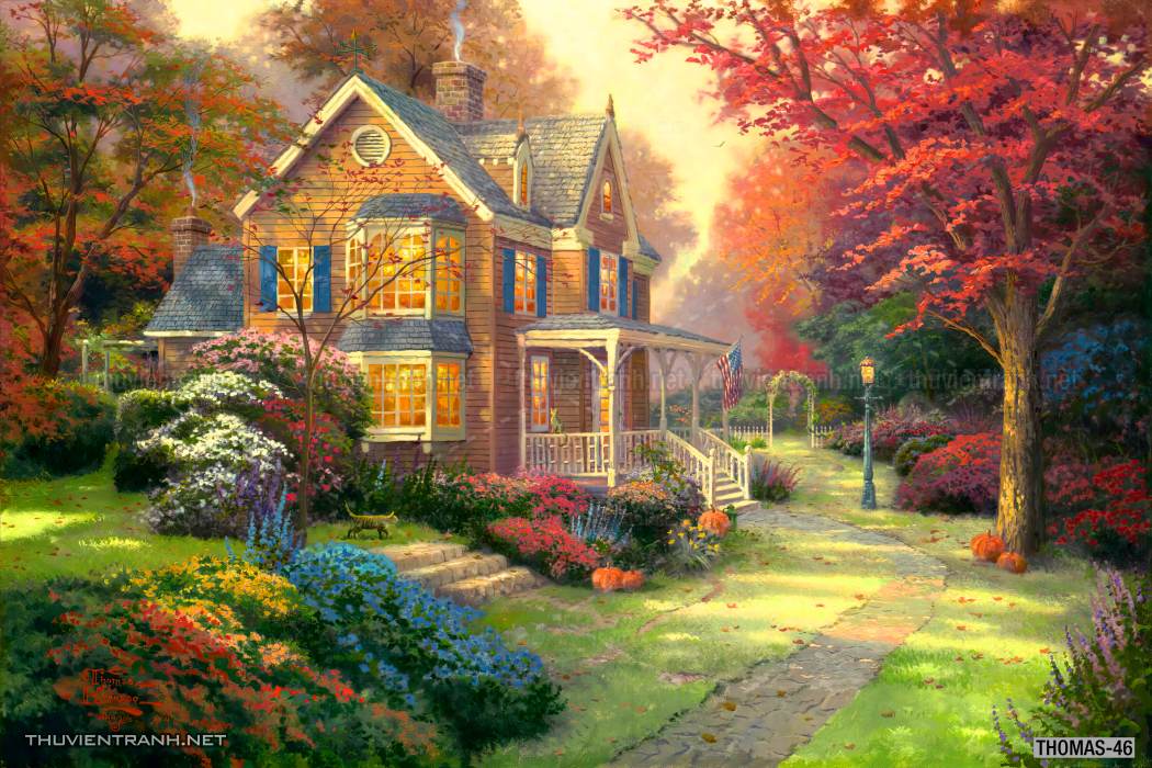 Tranh vẽ sơn dầu Phong cảnh đồng quê thanh bình  và cuộc sống châu Âu - Kết quả tìm kiếm tranh tường